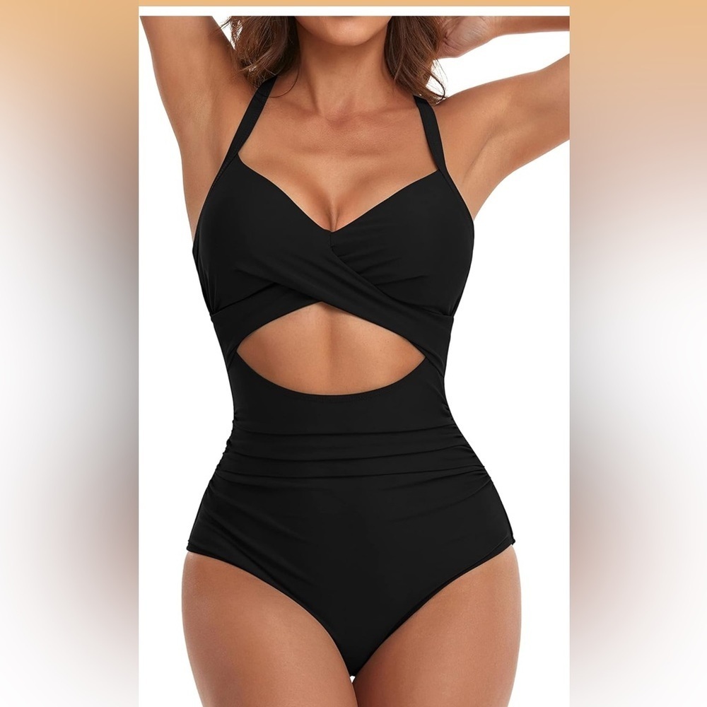 Elegant Black Women's Swimsuit wrap tie tummy control Size S/ 1/691-1